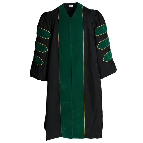 Cap and Gown Direct Deluxe Emerald Green Doctoral Gown with Gold Piping (Clearance)