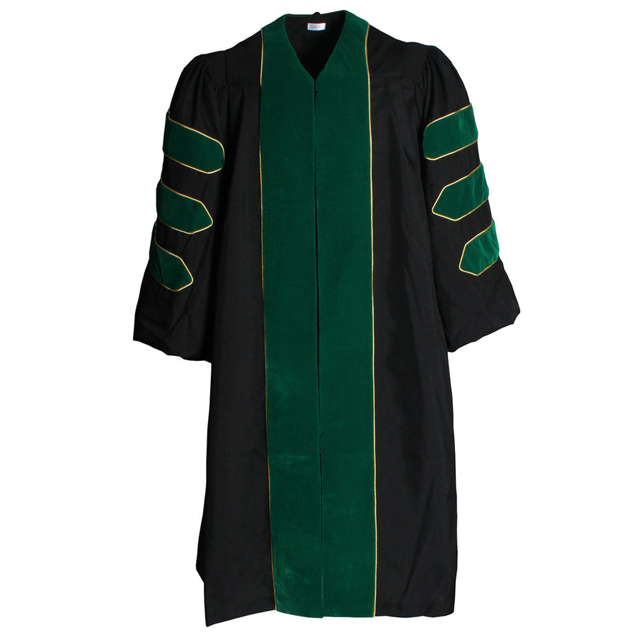 Cap and Gown Direct Deluxe Emerald Green Doctoral Gown with Gold Piping (Clearance)