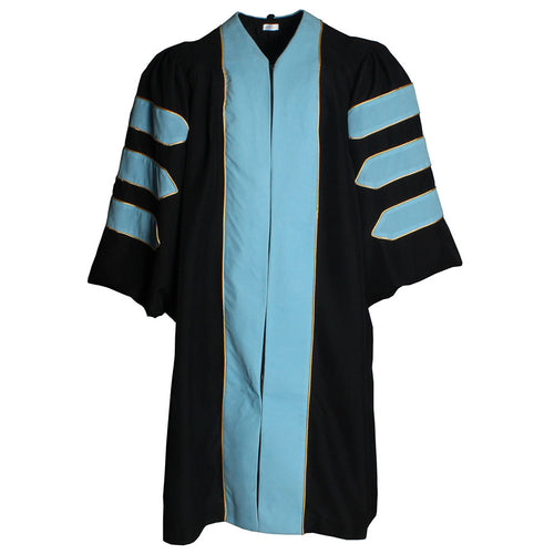 Cap and Gown Direct Deluxe Light Blue Doctoral Gown with Gold Piping (Clearance)