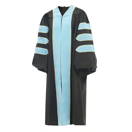 Cap and Gown Direct Light Blue Deluxe Doctoral Gown with Gold Piping - Academic Regalia