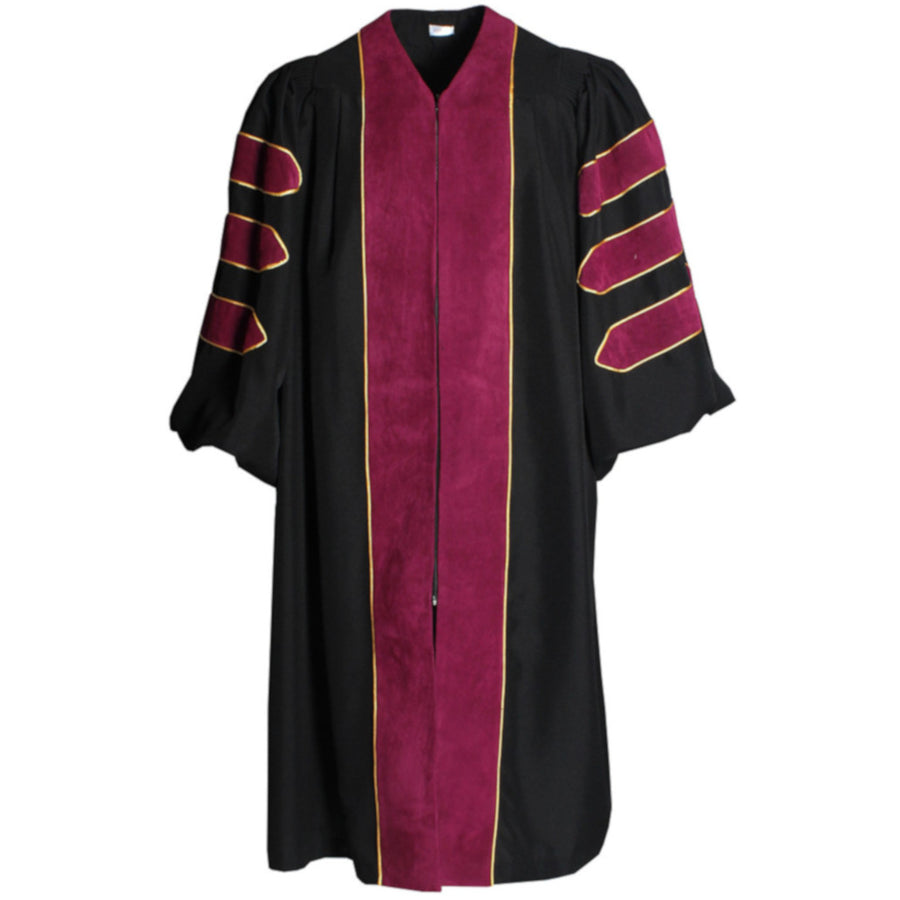 Cap and Gown Direct Deluxe Maroon Doctoral Gown with Gold Piping (Clearance)