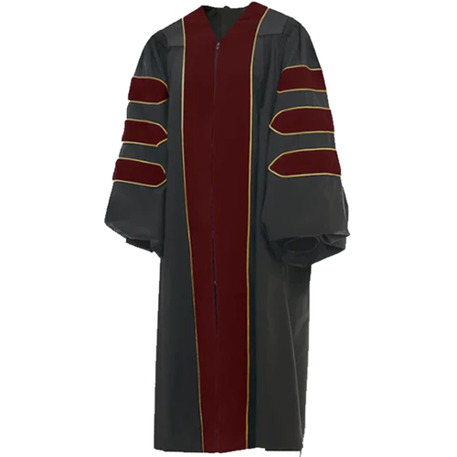 Cap and Gown Direct Maroon Deluxe Doctoral Gown with Gold Piping - Academic Regalia