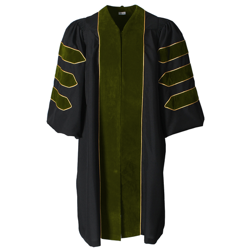 Cap and Gown Direct Deluxe Olive Green Doctoral Gown with Gold Piping (Clearance)