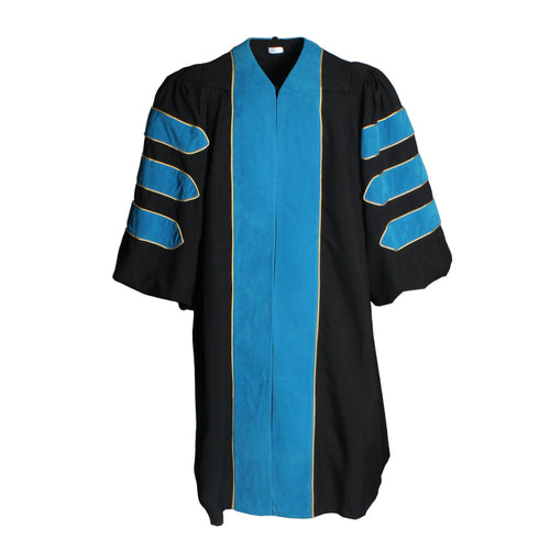 Cap and Gown Direct Deluxe Peacock Blue Doctoral Gown with Gold Piping (Clearance)
