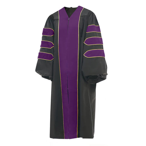 Cap and Gown Direct Purple Deluxe Doctoral Gown with Gold Piping - Academic Regalia