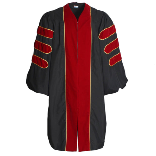 Cap and Gown Direct Scarlet Deluxe Doctoral Gown with Gold Piping- Academic Regalia