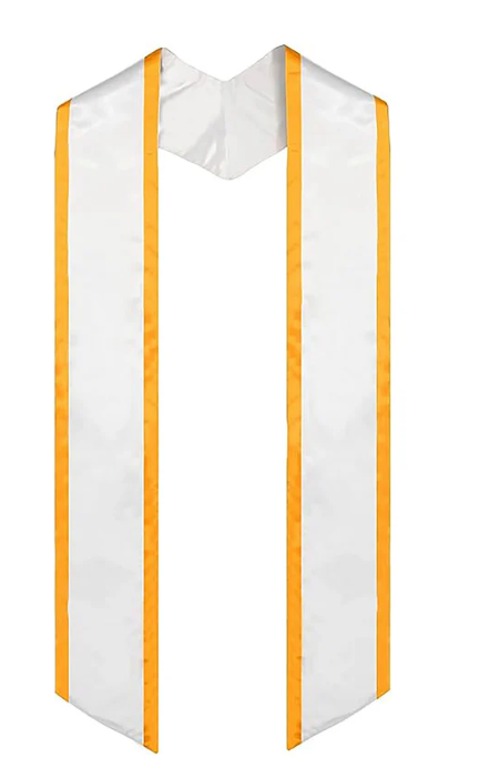 Cap and Gown Direct Deluxe Customized White Graduation Stole with Gold Trim 72"