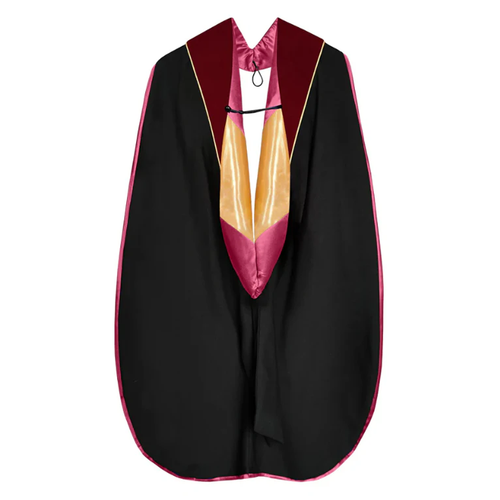 Cap and Gown Direct Doctoral Hood - Maroon Velvet - Maroon Lining - Gold Chevron - Gold Piping