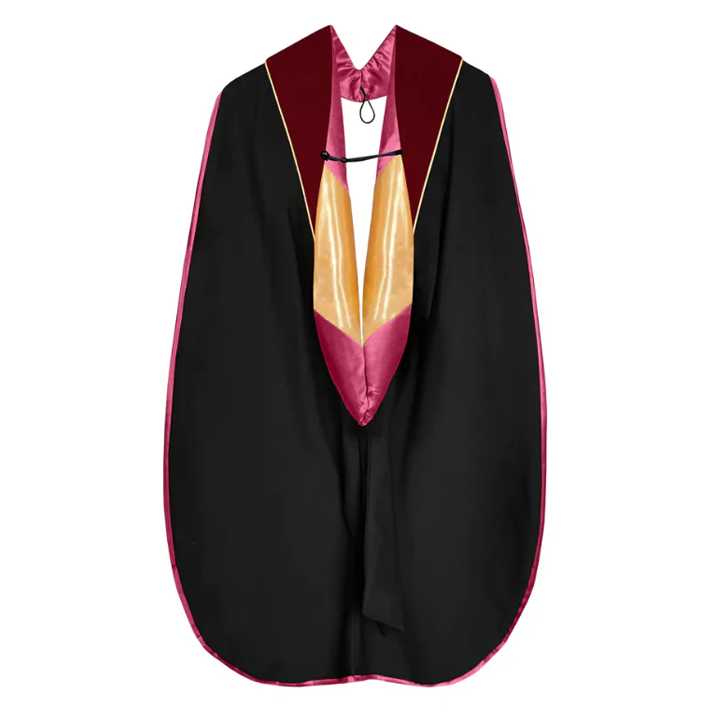 Cap and Gown Direct Doctoral Hood - Maroon Velvet - Maroon Lining - Gold Chevron - Gold Piping