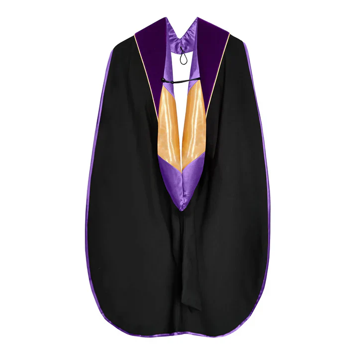 Cap and Gown Direct Doctoral Hood - Purple Velvet - Purple Lining - Gold Chevron - Gold Piping