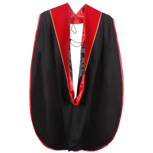 Cap and Gown Direct Doctoral Hood - Red Velvet - Red Lining - Black Chevron - Gold Piping