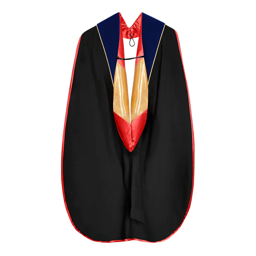 Cap and Gown Direct Doctoral Hood - Royal Blue Velvet - Red Lining - Gold Chevron - Gold Piping