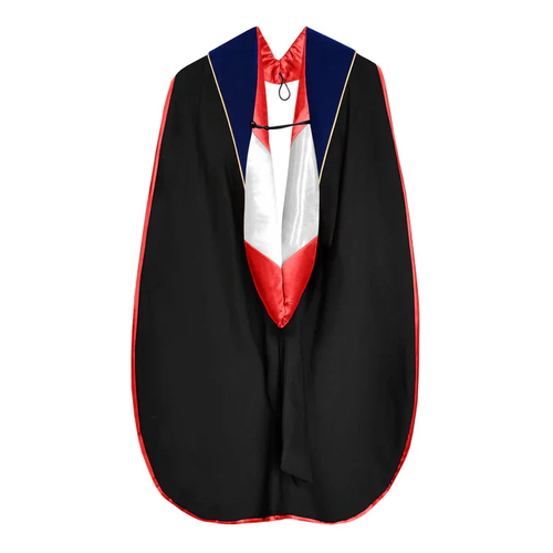 Cap and Gown Direct Doctoral Hood - Royal Blue Velvet - Red Lining - White Chevron - Gold Piping