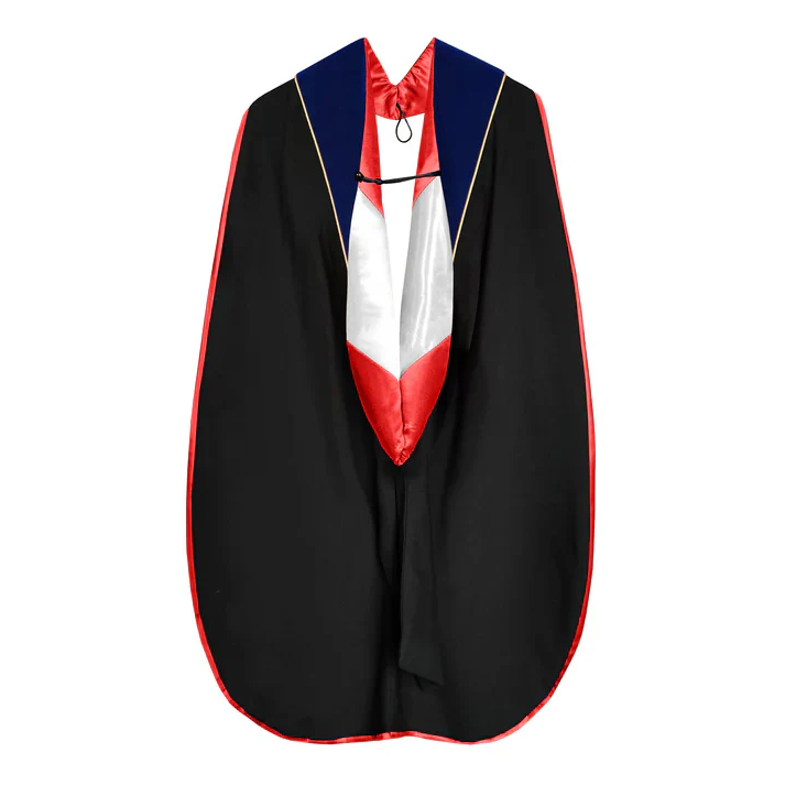 Cap and Gown Direct Doctoral Hood - Royal Blue Velvet - Red Lining - White Chevron - Gold Piping