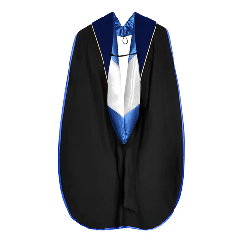 Cap and Gown Direct Doctoral Hood - Royal Blue Velvet - Royal Blue Lining - White Chevron - Gold Piping