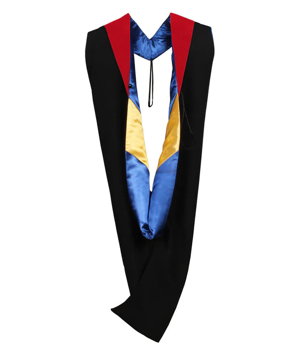 Cap and Gown Direct Master Hood - Red Velvet - Royal Blue Lining - Gold Chevron