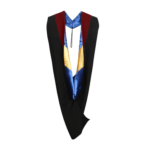 Cap and Gown Direct Master Hood - Maroon Velvet - Royal Blue Lining - Gold Chevron