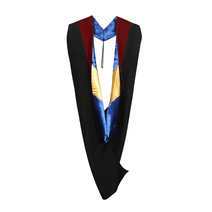 Cap and Gown Direct Master Hood - Maroon Velvet - Royal Blue Lining - Gold Chevron