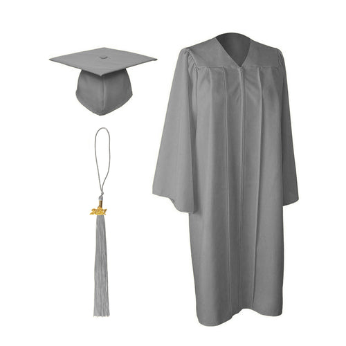 Cap and Gown Direct IL JW HS 5th & 6th Grade Graduation Set – Matte Silver Cap, Gown & Tassel Package