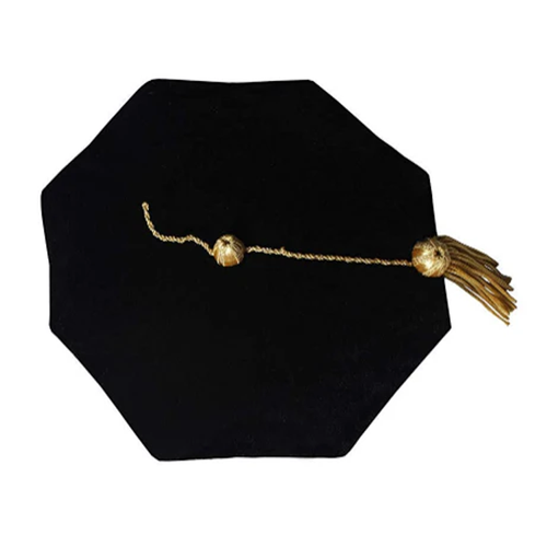 Cap and Gown Direct Black Velvet Octagon Doctoral Tam – 8-Sided with Gold Tassel & Velvet Hem