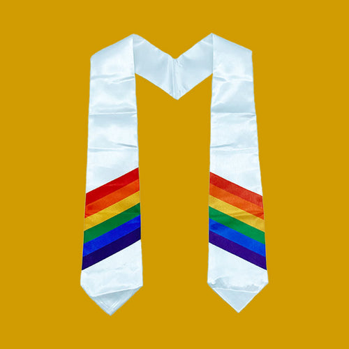 Cap and Gown Direct Rainbow Stole - White