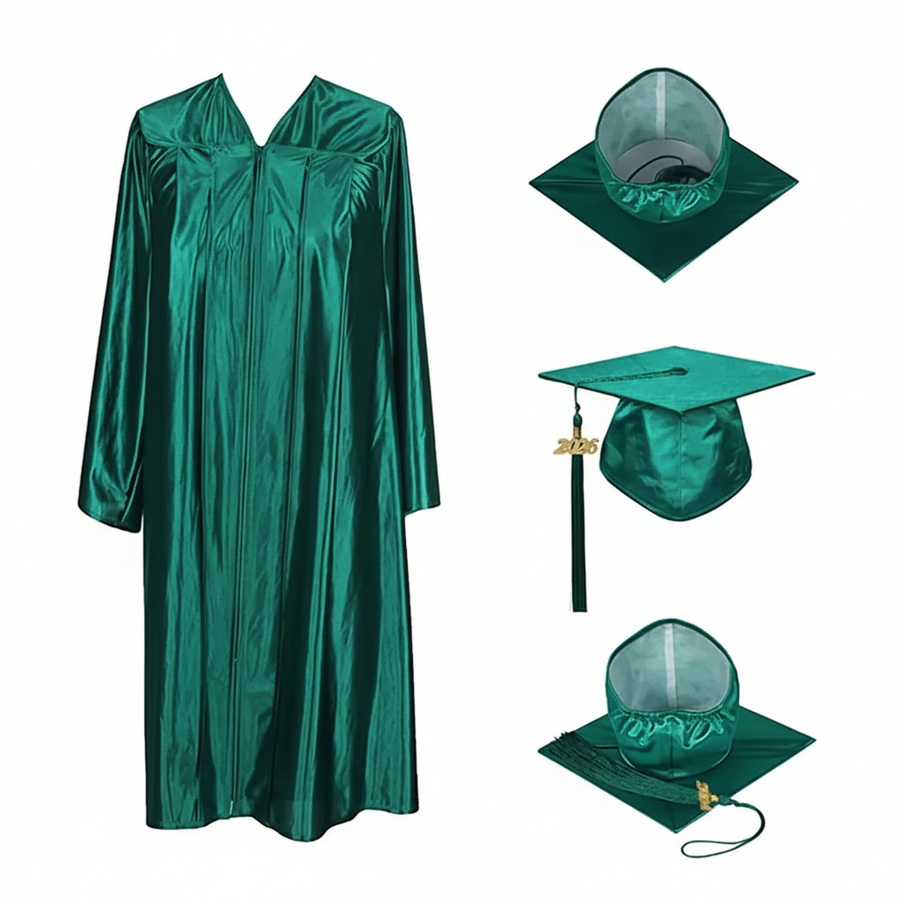 Cap and Gown Direct Shiny Hunter Green Cap, Gown & Tassel for Graduation