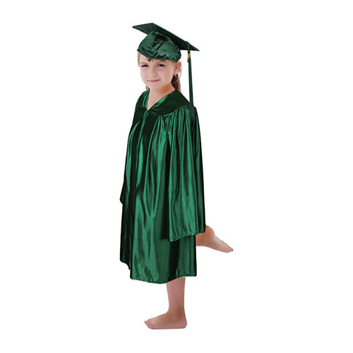 Cap and Gown Direct Shiny Kinder Hunter Green Cap, Gown & Tassel for Graduation