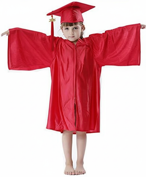 Cap and Gown Direct Shiny Kinder Red Cap, Gown & Tassel for Graduation