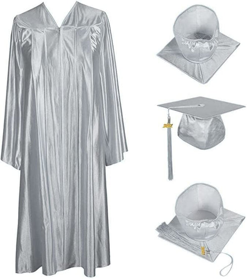 Cap and Gown Direct Shiny Kinder Silver Cap, Gown & Tassel for Graduation