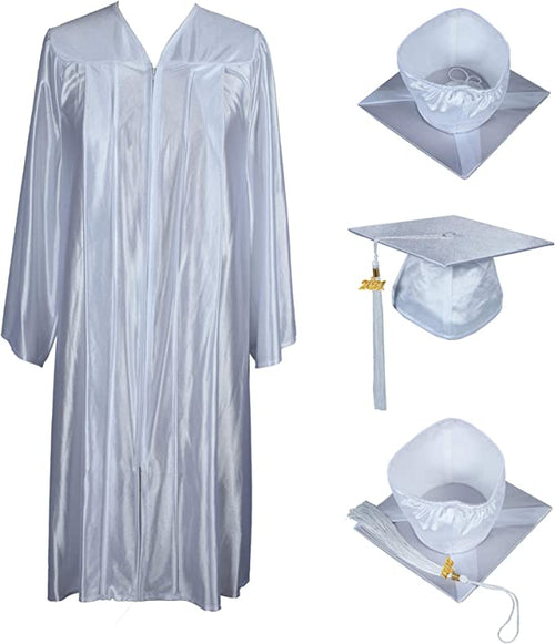 Cap and Gown Direct Shiny Kinder White Cap, Gown & Tassel for Graduation