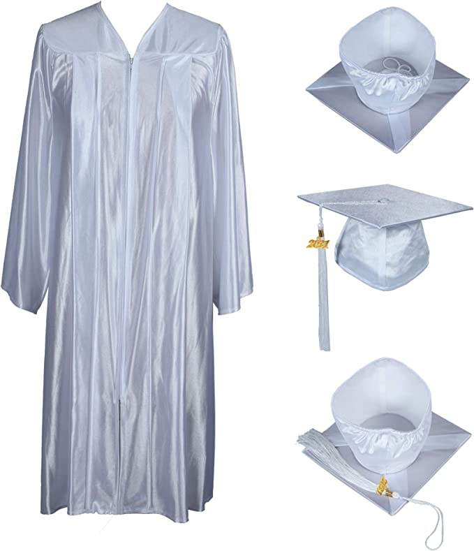 Cap and Gown Direct Shiny Kinder White Cap, Gown & Tassel for Graduation