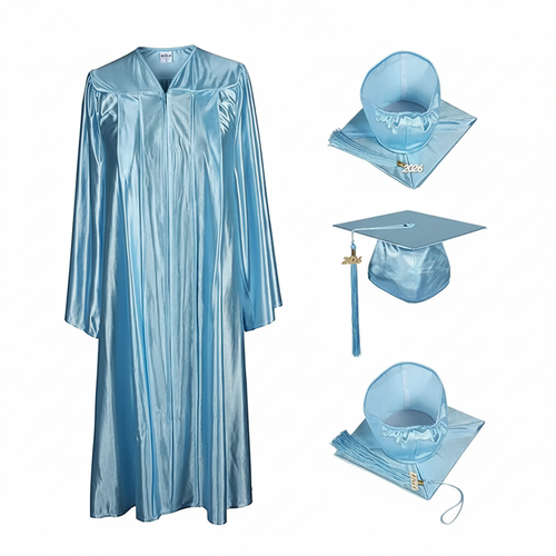 Cap and Gown Direct Shiny Light Blue Cap, Gown & Tassel for Graduation