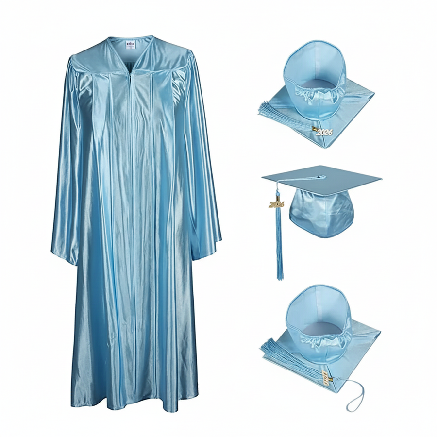 Cap and Gown Direct Shiny Light Blue Cap, Gown & Tassel for Graduation