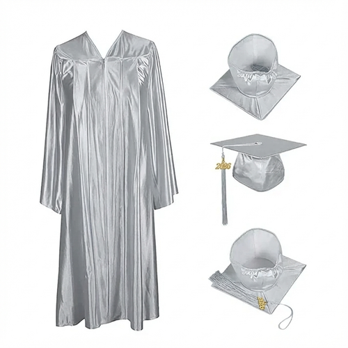 Cap and Gown Direct Shiny Silver Cap, Gown & Tassel for Graduation