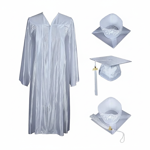 Cap and Gown Direct Shiny White Cap, Gown & Tassel for Graduation