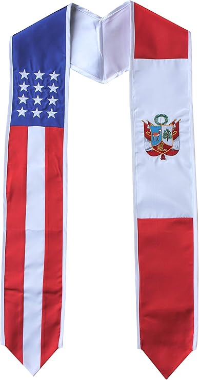 Cap and Gown Direct USA/Peru Flag Graduation Stole - Flag Sashes for Graduates