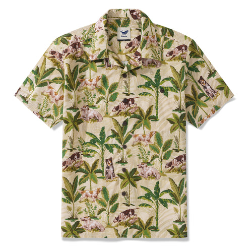 Castlebeard 100% Cotton Hawaiian Shirt For Men International Dog Day Camp Collar Shirt By Sherry