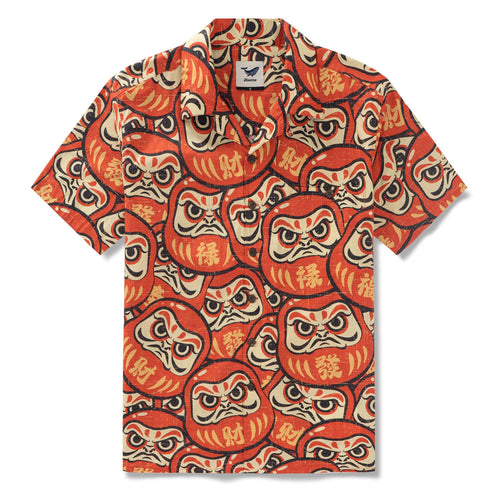 Castlebeard 100% Cotton Hawaiian Shirt For Men Japanese Daruma Doll Camp Collar Shirt By Yakima