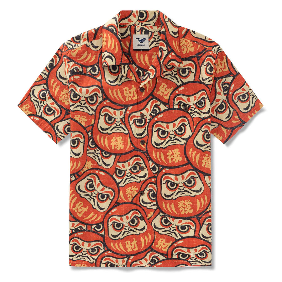 Castlebeard 100% Cotton Hawaiian Shirt For Men Japanese Daruma Doll Camp Collar Shirt By Yakima