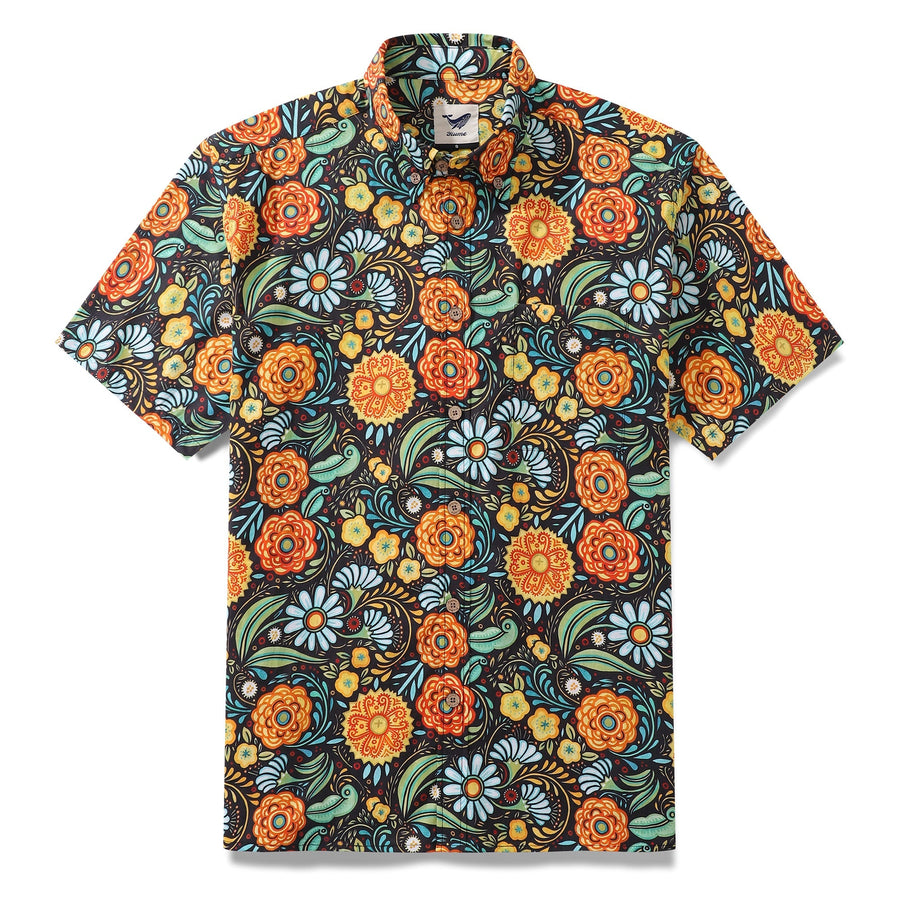 Castlebeard 1950s Hawaiian Shirt For Men Flower Button-down Shirt Short Sleeve 100% Cotton Shirt By Seven