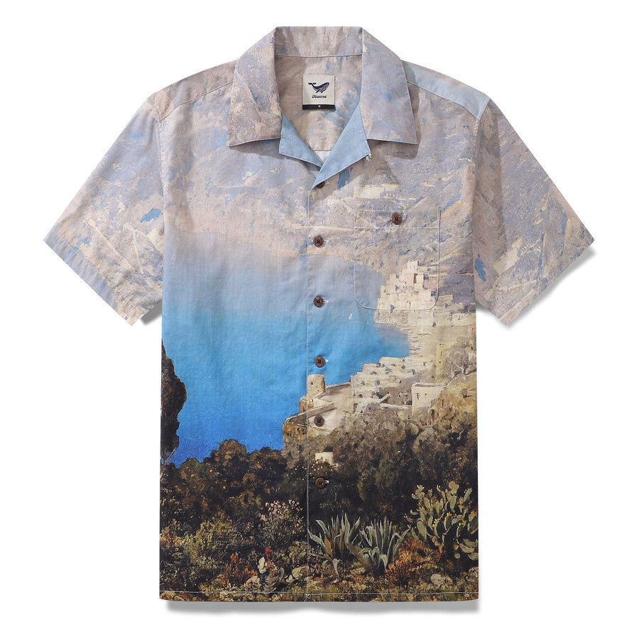 Castlebeard 1950s Vintage Hawaiian Shirt For Men Costa Sorrentina Shirt Camp Collar 100% Cotton By Sun