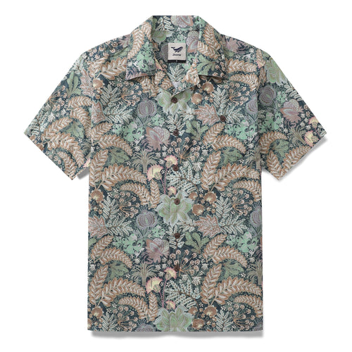 Castlebeard 1950s Vintage Hawaiian Shirt For Men Lush Greenery Shirt Camp Collar 100% Cotton By Cigar