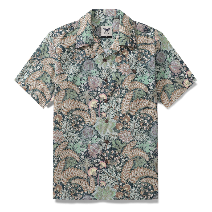 Castlebeard 1950s Vintage Hawaiian Shirt For Men Lush Greenery Shirt Camp Collar 100% Cotton By Cigar