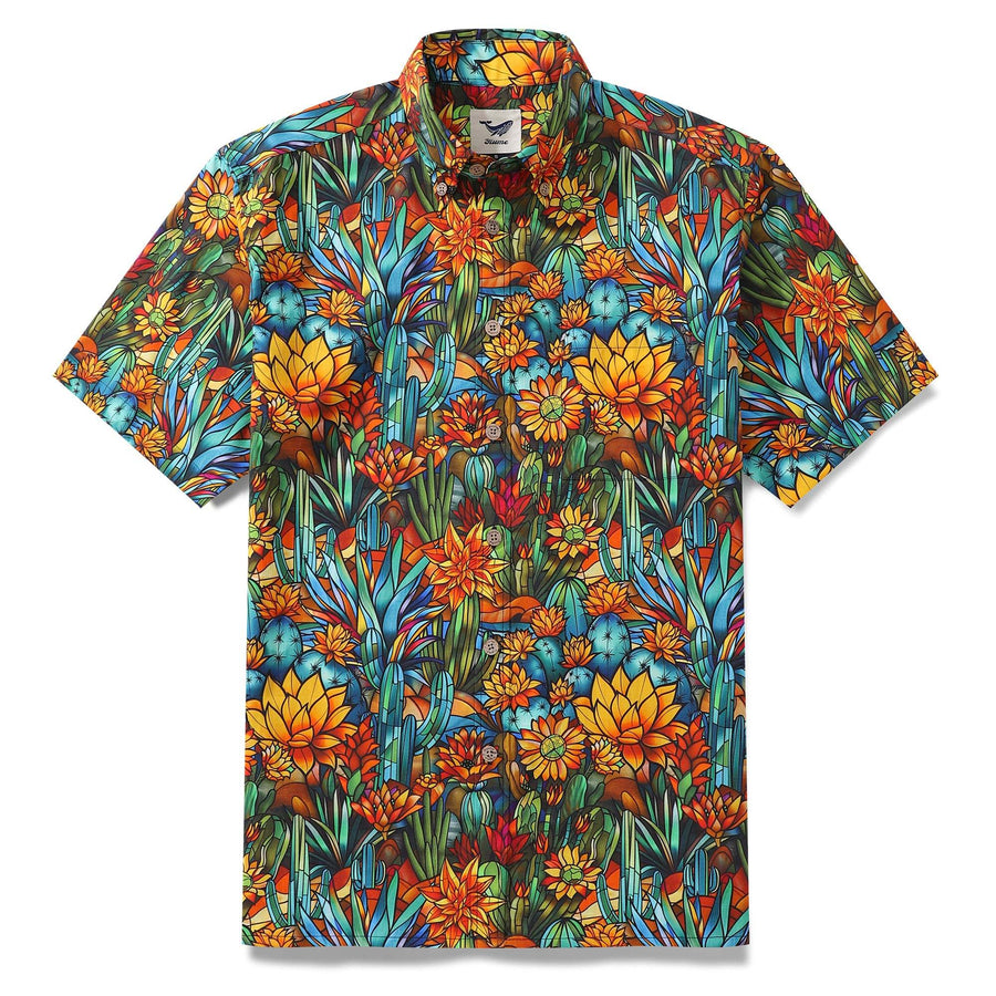 Castlebeard 1960s Hawaiian Shirt For Men Colorful Button-down Shirt Short Sleeve 100% Cotton Shirt Beauty Of The Desert By Cigar