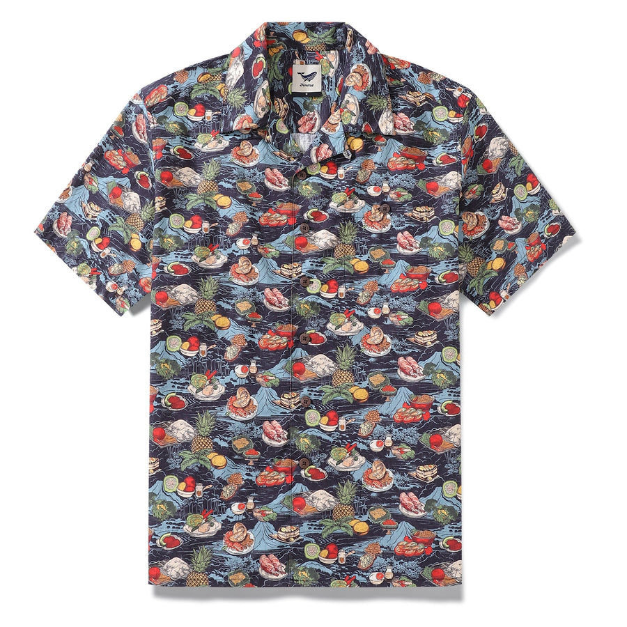 Castlebeard 1970s Vintage Hawaiian Shirt Thanksgiving feast Shirt Camp Collar 100% Cotton By Amy