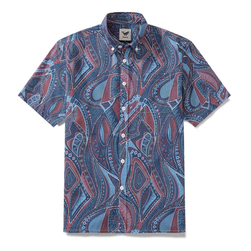 Castlebeard 1970s Vintage Men's Hawaiian Shirt Abstract City Print Button-down Short Sleeve Aloha Shirt By Amy