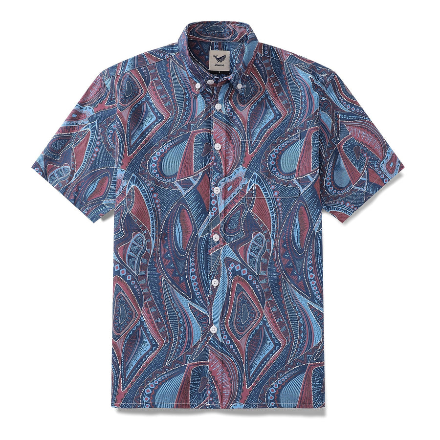Castlebeard 1970s Vintage Men's Hawaiian Shirt Abstract City Print Button-down Short Sleeve Aloha Shirt By Amy