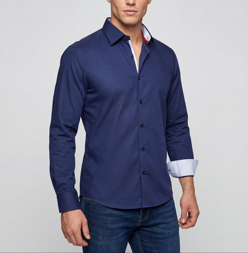Castlebeard Alexander Button-Up Shirt With Contrast Details // Navy // Contemporary Fit (Regular)