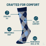 Castlebeard Blue and Grey Argyle Socks, view 4