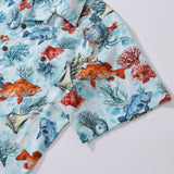 Castlebeard Bluey Hawaiian Shirt For Men Fish Shirt Camp Collar 100% Cotton Shirt By Sun, view 4